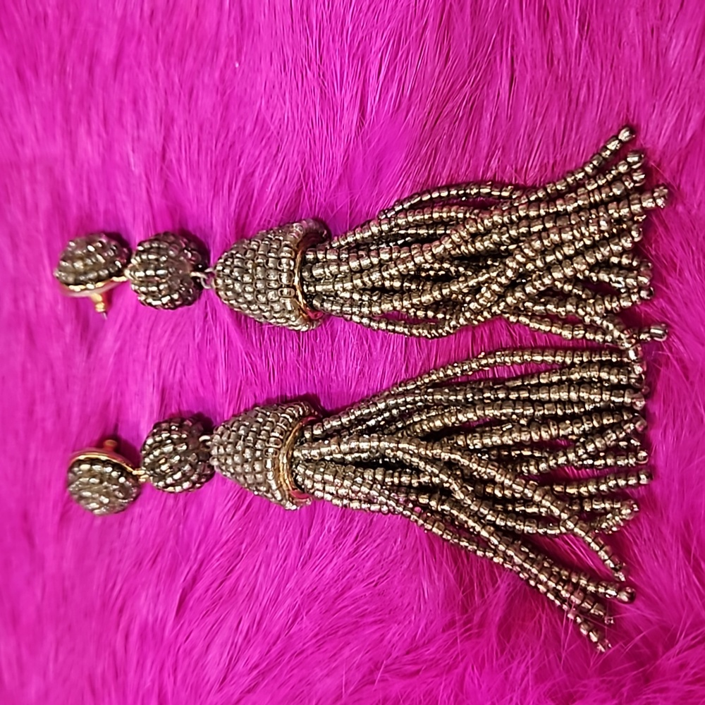 BAUBLEBAR SILVER GRAY BEADED FRINGE‎ PIERCED EARRINGS